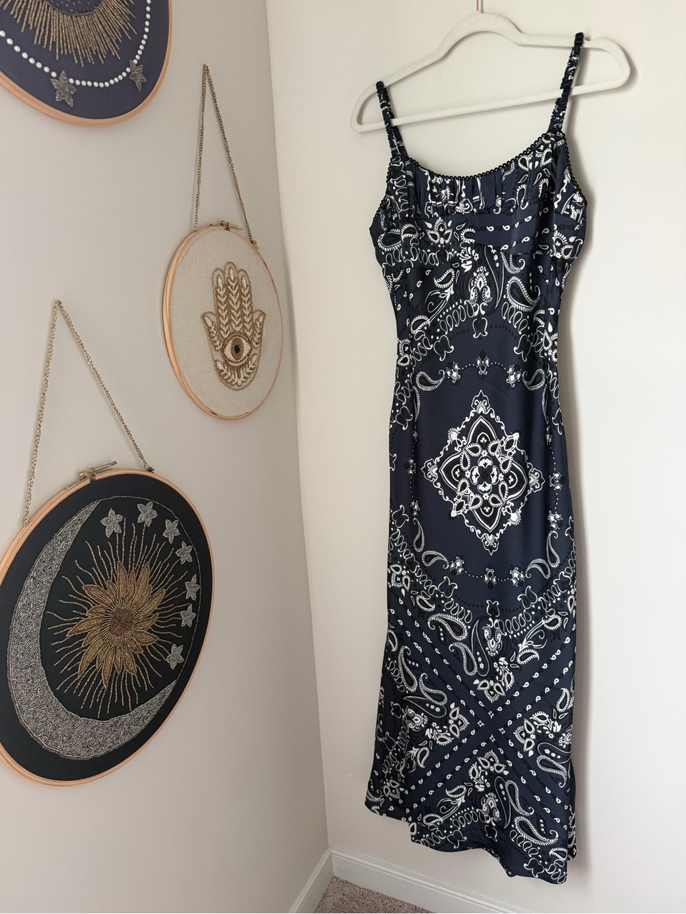Camila Coelho Navy and White Paisley Slip Maxi Dress